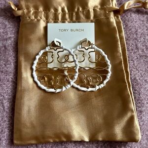 Tory Burch White and Gold Statement Hoops (NEW)